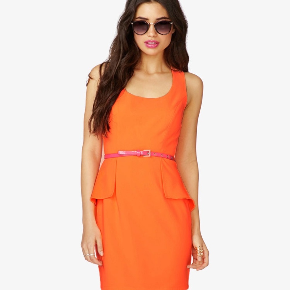 Women's Orange Peplum Dress with Belt